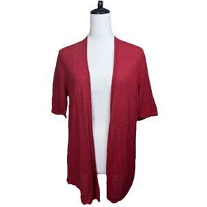 J. Jill Women's Cardigan Open Front Red Linen Cotton Blend S/S Lightweight M